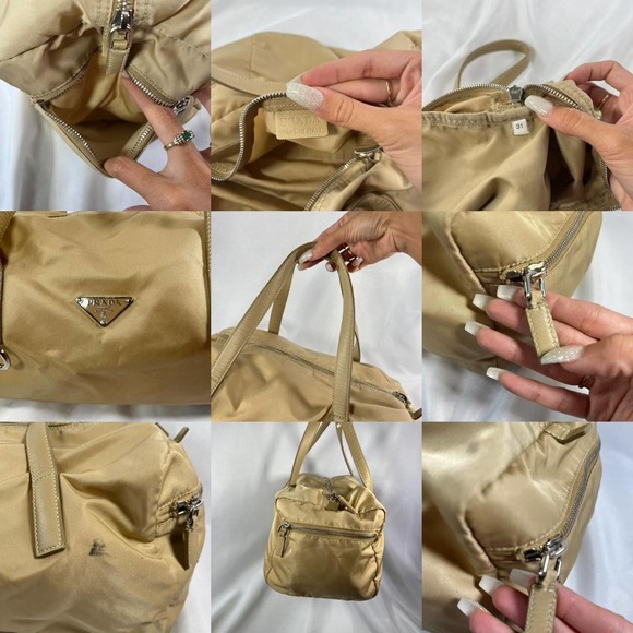 Authentic Golden/ Beige Nylon Prada Mini/ Medium Duffel Bag with Prada Emblem - Picture 4 of 4